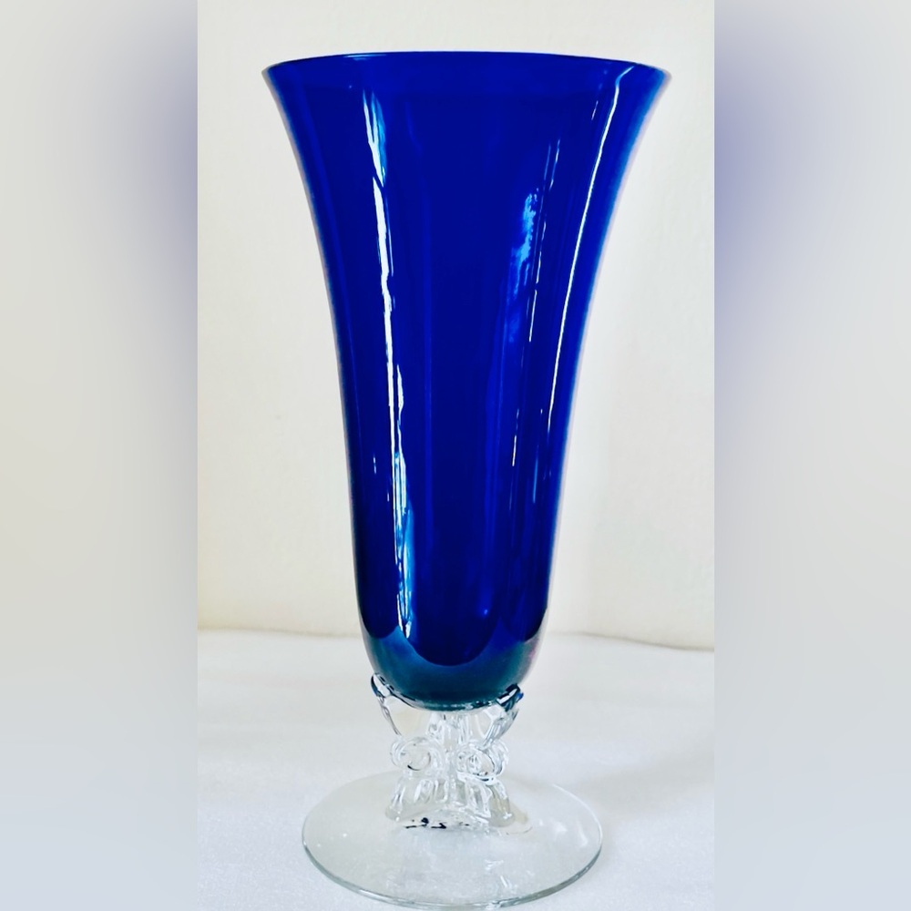 Fostoria Tall Cobalt Depression Glass Vase